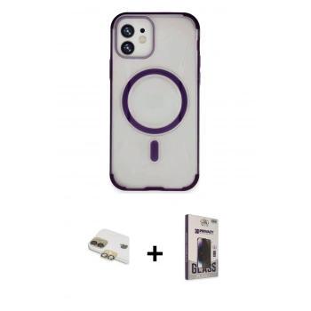 MARSİLYAN™- iPhone 11 Kılıf Eksen Klasik Koleksiyonu - Siyah Bilvis Hayalet Cam Ekran Koruyucu + Pers Alüminyum Kamera Lens - GD
