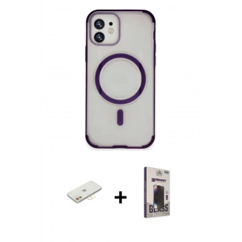MARSİLYAN™- iPhone 11 Kılıf Eksen Klasik Koleksiyonu - Siyah Bilvis Hayalet Cam Ekran Koruyucu + Renkli Kamera Lens Koruma Cam - SI