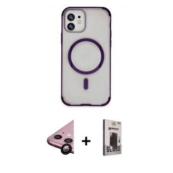MARSİLYAN™- iPhone 11 Kılıf Eksen Klasik Koleksiyonu - Siyah Bilvis Hayalet Cam Ekran Koruyucu + Raze Metal Kamera Lens - SH