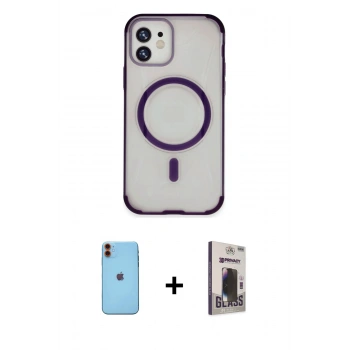 MARSİLYAN™- iPhone 11 Kılıf Eksen Klasik Koleksiyonu - Siyah Bilvis Hayalet Cam Ekran Koruyucu + Neon Fosforlu Kamera Lens - TU