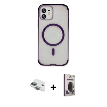 MARSİLYAN™- iPhone 11 Kılıf Eksen Klasik Koleksiyonu - Siyah Bilvis Hayalet Cam Ekran Koruyucu + Pers Alüminyum Kamera Lens - YL