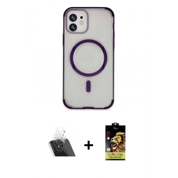 MARSİLYAN™- iPhone 11 Kılıf Eksen Klasik Koleksiyonu - Siyah Buffer Cam Ekran Koruyucu + Kamera Lens Koruma Cam - SF