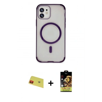 MARSİLYAN™- iPhone 11 Kılıf Eksen Klasik Koleksiyonu - Siyah Buffer Cam Ekran Koruyucu + Rainbow Kamera Lens Koruma Cam - KI