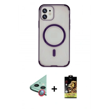 MARSİLYAN™- iPhone 11 Kılıf Eksen Klasik Koleksiyonu - Siyah Buffer Cam Ekran Koruyucu + Raze Metal Kamera Lens - KI