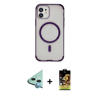 MARSİLYAN™- iPhone 11 Kılıf Eksen Klasik Koleksiyonu - Siyah Buffer Cam Ekran Koruyucu + Raze Metal Kamera Lens - MI