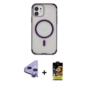 MARSİLYAN™- iPhone 11 Kılıf Eksen Klasik Koleksiyonu - Siyah Buffer Cam Ekran Koruyucu + Raze Metal Kamera Lens - MR