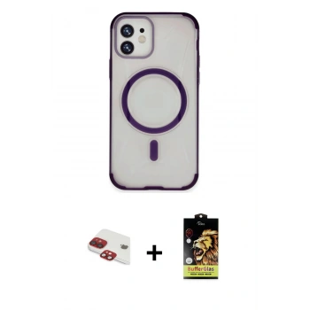 MARSİLYAN™- iPhone 11 Kılıf Eksen Klasik Koleksiyonu - Siyah Buffer Cam Ekran Koruyucu + Pers Alüminyum Kamera Lens - KI