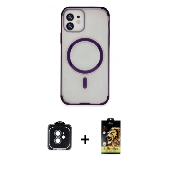 MARSİLYAN™- iPhone 11 Kılıf Eksen Klasik Koleksiyonu - Siyah Buffer Cam Ekran Koruyucu + PVD Metal Kamera Lens - SH