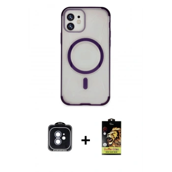 MARSİLYAN™- iPhone 11 Kılıf Eksen Klasik Koleksiyonu - Siyah Buffer Cam Ekran Koruyucu + PVD Metal Kamera Lens - MI