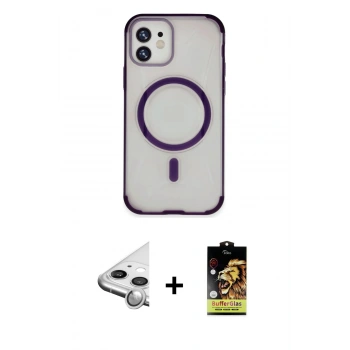 MARSİLYAN™- iPhone 11 Kılıf Eksen Klasik Koleksiyonu - Siyah Buffer Cam Ekran Koruyucu + Raze Metal Kamera Lens - GS