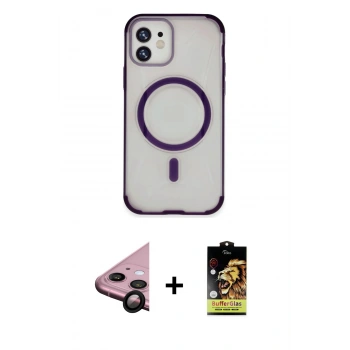 MARSİLYAN™- iPhone 11 Kılıf Eksen Klasik Koleksiyonu - Siyah Buffer Cam Ekran Koruyucu + Raze Metal Kamera Lens - SH