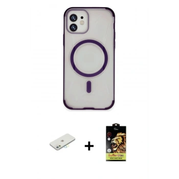 MARSİLYAN™- iPhone 11 Kılıf Eksen Klasik Koleksiyonu - Siyah Buffer Cam Ekran Koruyucu + Renkli Kamera Lens Koruma Cam - SI
