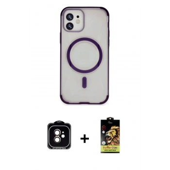 MARSİLYAN™- iPhone 11 Kılıf Eksen Klasik Koleksiyonu - Siyah Buffer Cam Ekran Koruyucu + PVD Metal Kamera Lens - TU