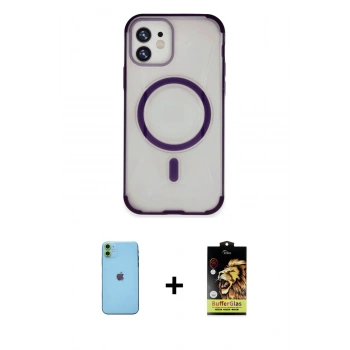 MARSİLYAN™- iPhone 11 Kılıf Eksen Klasik Koleksiyonu - Siyah Buffer Cam Ekran Koruyucu + Neon Fosforlu Kamera Lens - YL
