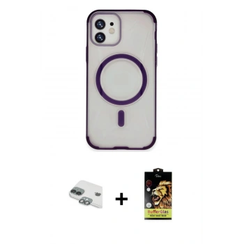 MARSİLYAN™- iPhone 11 Kılıf Eksen Klasik Koleksiyonu - Siyah Buffer Cam Ekran Koruyucu + Pers Alüminyum Kamera Lens - YL