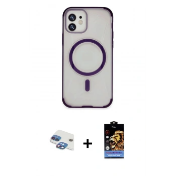 MARSİLYAN™- iPhone 11 Kılıf Eksen Klasik Koleksiyonu - Siyah Buffer Hayalet Cam Ekran Koruyucu + Pers Alüminyum Kamera Lens - GI