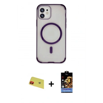 MARSİLYAN™- iPhone 11 Kılıf Eksen Klasik Koleksiyonu - Siyah Buffer Hayalet Cam Ekran Koruyucu + Rainbow Kamera Lens Koruma Cam - KI