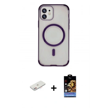 MARSİLYAN™- iPhone 11 Kılıf Eksen Klasik Koleksiyonu - Siyah Buffer Hayalet Cam Ekran Koruyucu + Renkli Kamera Lens Koruma Cam - PE