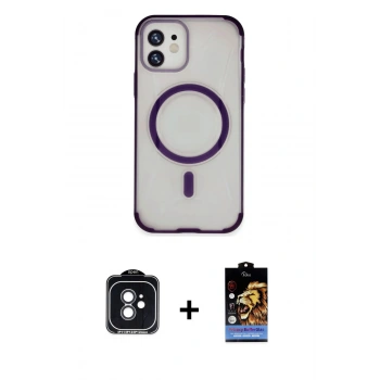 MARSİLYAN™- iPhone 11 Kılıf Eksen Klasik Koleksiyonu - Siyah Buffer Hayalet Cam Ekran Koruyucu + PVD Metal Kamera Lens - SH
