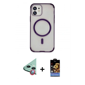 MARSİLYAN™- iPhone 11 Kılıf Eksen Klasik Koleksiyonu - Siyah Buffer Hayalet Cam Ekran Koruyucu + Raze Metal Kamera Lens - KI