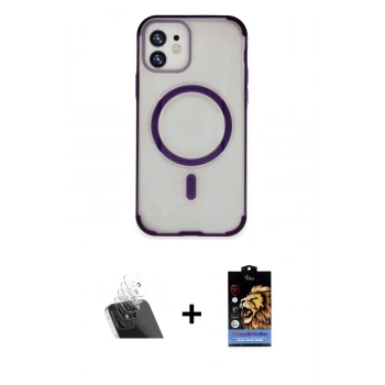 MARSİLYAN™- iPhone 11 Kılıf Eksen Klasik Koleksiyonu - Siyah Buffer Hayalet Cam Ekran Koruyucu + Kamera Lens Koruma Cam - SF