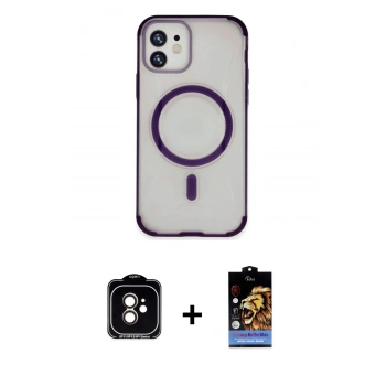 MARSİLYAN™- iPhone 11 Kılıf Eksen Klasik Koleksiyonu - Siyah Buffer Hayalet Cam Ekran Koruyucu + PVD Metal Kamera Lens - TU