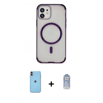 MARSİLYAN™- iPhone 11 Kılıf Eksen Klasik Koleksiyonu - Siyah Joko Magic 5D Cam + Neon Fosforlu Kamera Lens - TU