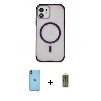 MARSİLYAN™- iPhone 11 Kılıf Eksen Klasik Koleksiyonu - Siyah Joko Magic 5D Hayalet Cam + Neon Fosforlu Kamera Lens - TU