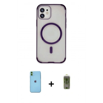 MARSİLYAN™- iPhone 11 Kılıf Eksen Klasik Koleksiyonu - Siyah Joko Magic 5D Hayalet Cam + Neon Fosforlu Kamera Lens - YL