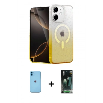 MARSİLYAN™- iPhone 11 Kılıf Eksen Minimal Özel Seri - Şeffaf 360 Full Body Arka Koruyucu + Neon Fosforlu Kamera Lens - MI