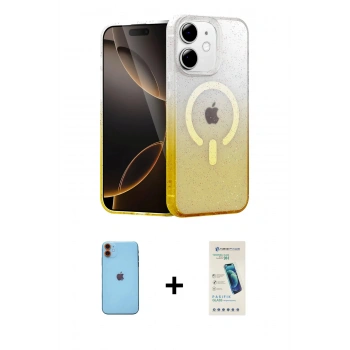 MARSİLYAN™- iPhone 11 Kılıf Eksen Minimal Özel Seri - Şeffaf Pasifik Cam Ekran Koruyucu + Neon Fosforlu Kamera Lens - TU