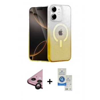 MARSİLYAN™- iPhone 11 Kılıf Eksen Minimal Özel Seri - Şeffaf Royal Nano Ekran Koruyucu + Raze Metal Kamera Lens - SH