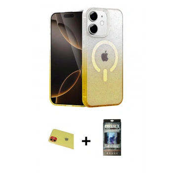 MARSİLYAN™- iPhone 11 Kılıf Eksen Minimal Özel Seri - Siyah 34D Hayalet Izgaralı Cam + Rainbow Kamera Lens Koruma Cam - KI