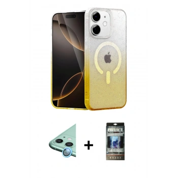 MARSİLYAN™- iPhone 11 Kılıf Eksen Minimal Özel Seri - Siyah 34D Hayalet Izgaralı Cam + Raze Metal Kamera Lens - MI