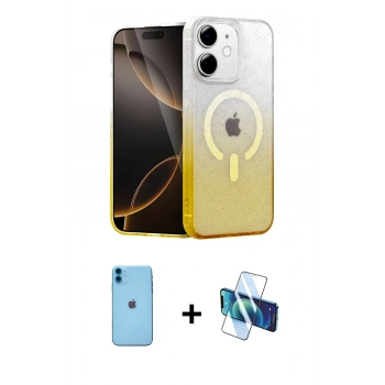 MARSİLYAN™- iPhone 11 Kılıf Eksen Minimal Özel Seri - Siyah 3D Antistatik Cam Ekran Koruyucu + Neon Fosforlu Kamera Lens - MI