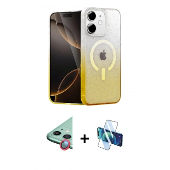 MARSİLYAN™- iPhone 11 Kılıf Eksen Minimal Özel Seri - Siyah 3D Antistatik Cam Ekran Koruyucu + Raze Metal Kamera Lens - KI