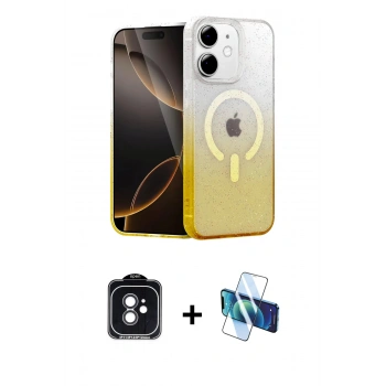 MARSİLYAN™- iPhone 11 Kılıf Eksen Minimal Özel Seri - Siyah 3D Antistatik Cam Ekran Koruyucu + PVD Metal Kamera Lens - SH