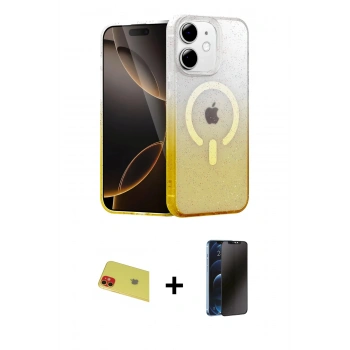 MARSİLYAN™- iPhone 11 Kılıf Eksen Minimal Özel Seri - Siyah 3D Antistatik Hayalet Cam Ekran Koruyucu + Rainbow Kamera Lens Koruma Cam - KI