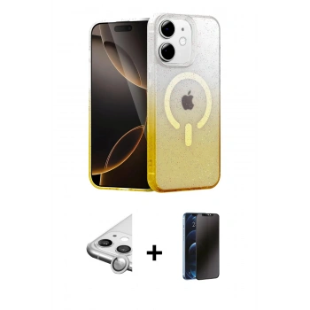 MARSİLYAN™- iPhone 11 Kılıf Eksen Minimal Özel Seri - Siyah 3D Antistatik Hayalet Cam Ekran Koruyucu + Raze Metal Kamera Lens - GS