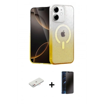 MARSİLYAN™- iPhone 11 Kılıf Eksen Minimal Özel Seri - Siyah 3D Antistatik Hayalet Cam Ekran Koruyucu + Renkli Kamera Lens Koruma Cam - PE