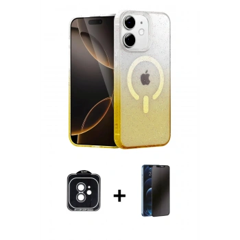 MARSİLYAN™- iPhone 11 Kılıf Eksen Minimal Özel Seri - Siyah 3D Antistatik Hayalet Cam Ekran Koruyucu + PVD Metal Kamera Lens - SH