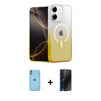 MARSİLYAN™- iPhone 11 Kılıf Eksen Minimal Özel Seri - Siyah 3D Antistatik Hayalet Cam Ekran Koruyucu + Neon Fosforlu Kamera Lens - YL