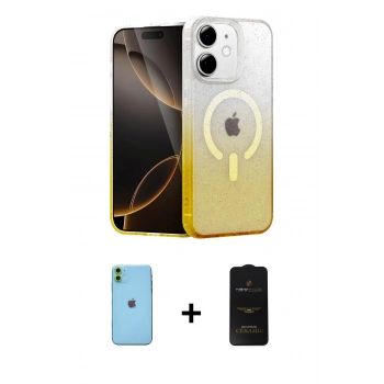 MARSİLYAN™- iPhone 11 Kılıf Eksen Minimal Özel Seri - Siyah 6D Antistatik Mat Seramik Hayalet Nano Ekran Koruyucu + Neon Fosforlu Kamera Lens - YL