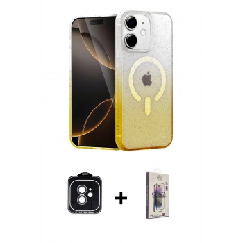 MARSİLYAN™- iPhone 11 Kılıf Eksen Minimal Özel Seri - Siyah Bilvis 3D Cam Ekran Koruyucu + PVD Metal Kamera Lens - SH