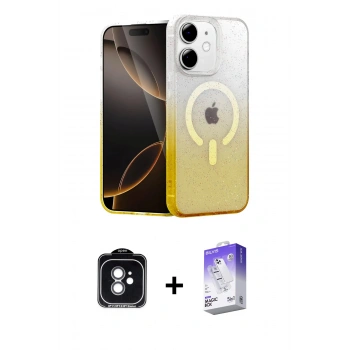MARSİLYAN™- iPhone 11 Kılıf Eksen Minimal Özel Seri - Siyah Bilvis 5in1 3D Magic Cam Ekran Koruyucu + PVD Metal Kamera Lens - YL