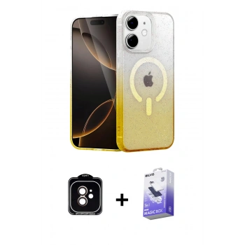 MARSİLYAN™- iPhone 11 Kılıf Eksen Minimal Özel Seri - Siyah Bilvis 5in1 5D Magic Hayalet Cam Ekran Koruyucu + PVD Metal Kamera Lens - TU