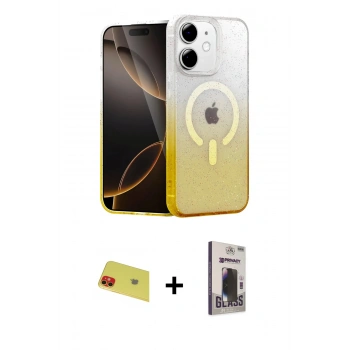 MARSİLYAN™- iPhone 11 Kılıf Eksen Minimal Özel Seri - Siyah Bilvis Hayalet Cam Ekran Koruyucu + Rainbow Kamera Lens Koruma Cam - KI