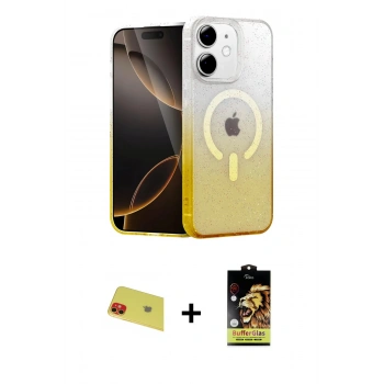 MARSİLYAN™- iPhone 11 Kılıf Eksen Minimal Özel Seri - Siyah Buffer Cam Ekran Koruyucu + Rainbow Kamera Lens Koruma Cam - KI