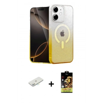 MARSİLYAN™- iPhone 11 Kılıf Eksen Minimal Özel Seri - Siyah Buffer Cam Ekran Koruyucu + Renkli Kamera Lens Koruma Cam - SI