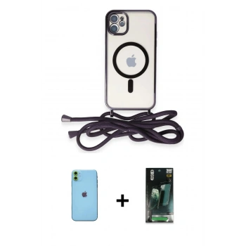 MARSİLYAN™- iPhone 11 Kılıf Eksen Özel Seri - Şeffaf 360 Full Body Arka Koruyucu + Neon Fosforlu Kamera Lens - YL